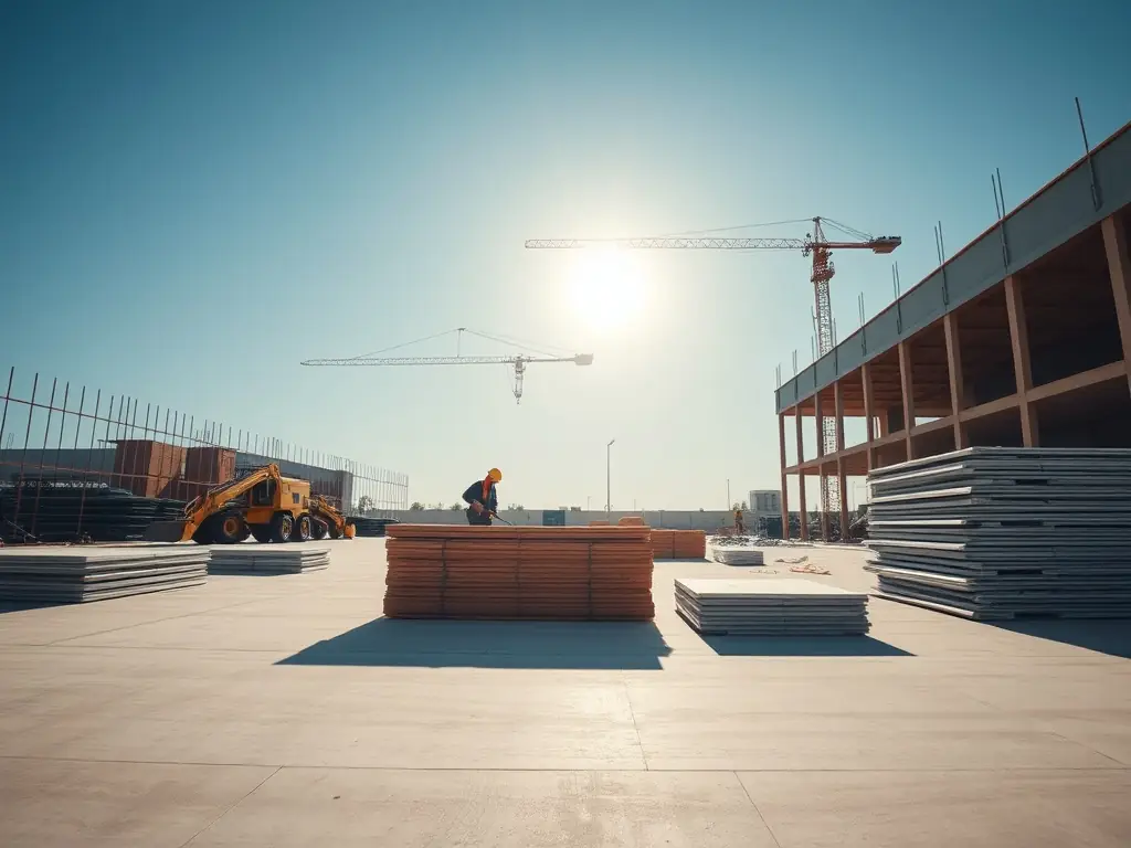 A high-angle shot of a meticulously planned master development site, showcasing the initial stages of construction with advanced machinery and a team of engineers overseeing the project.